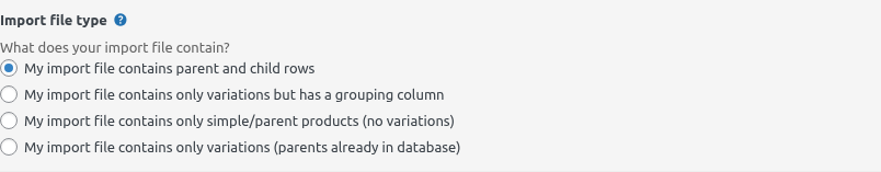 Import file type radio — four options