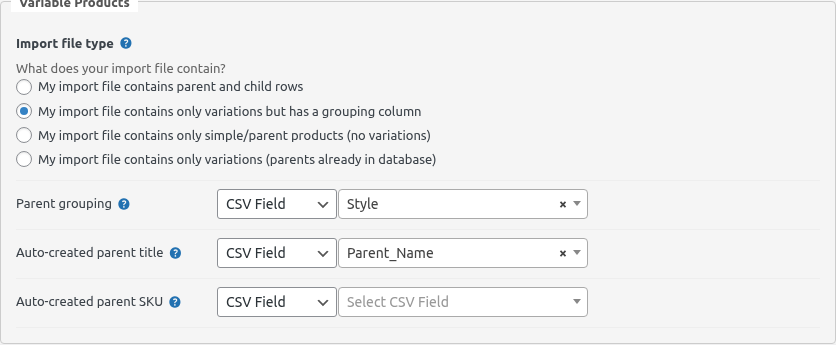 Method 2 settings — variations with grouping column