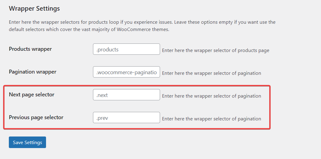 Auto Infinite Scroll - Changing next/previous page selectors