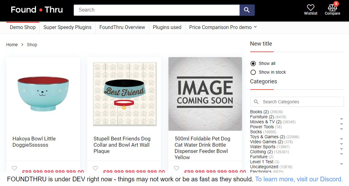 Shop page of the foundthru demo site