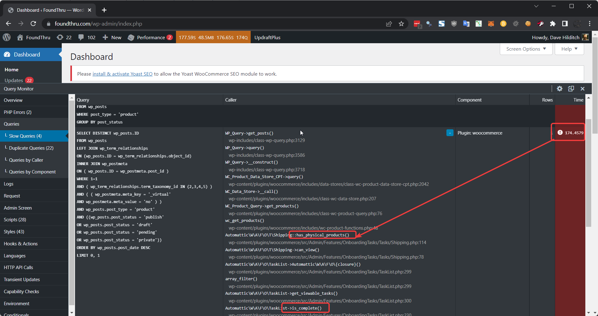 First page load of wp-admin with WooCommerce onboarding code causing slow performance.