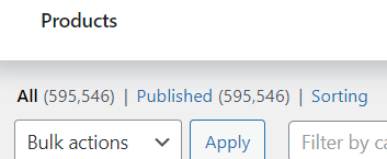 WordPress products list showing counts, with option to remove for performance improvements.