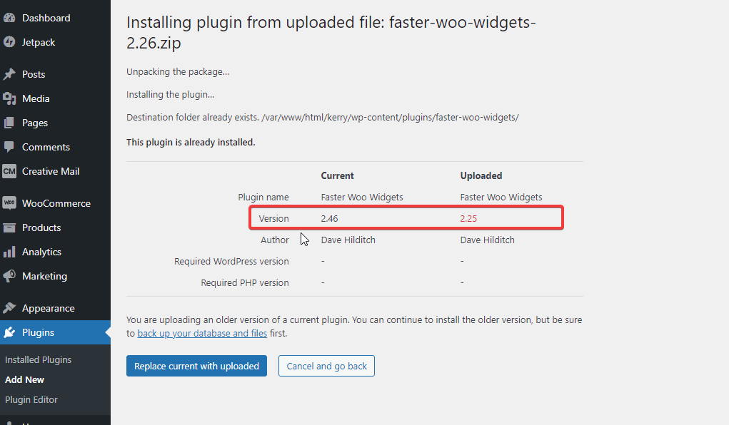 Rolling back to a previous version of a Super Speedy Plugins plugin