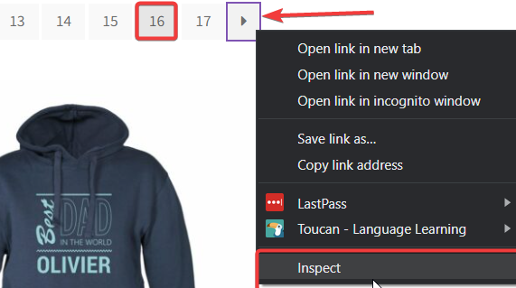 Inspecting the Next/Previous selectors