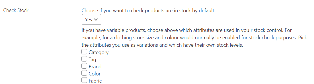Select to check stock and which taxonomies to check for in Super Speedy Filters