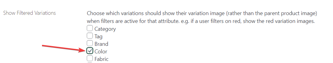 Arrow pointing to "Color" selected variation to display as product image for Super Speedy Filters