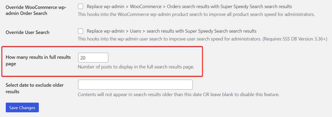 Super Speedy Search paginated result count