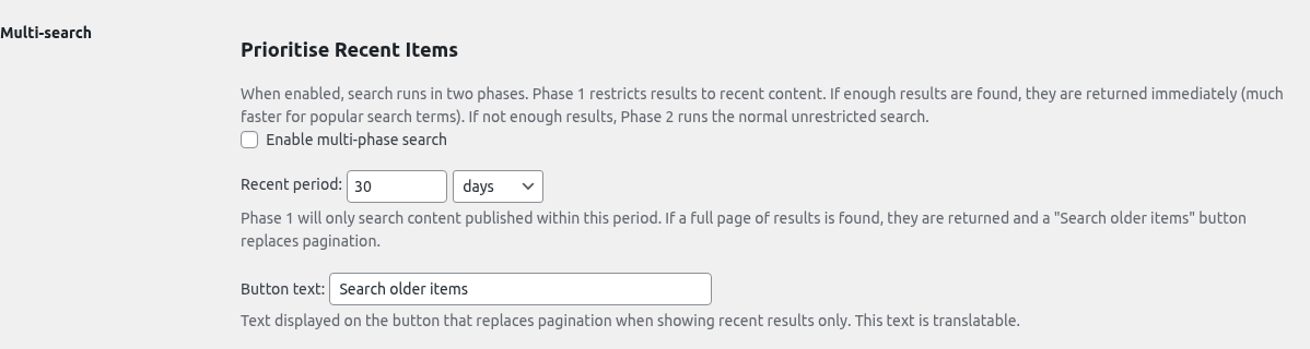 Multi-search tab in the Super Speedy Search settings