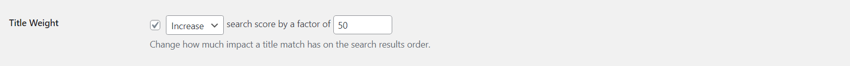 Screenshot displaying Super Speedy Search Title Weight option
